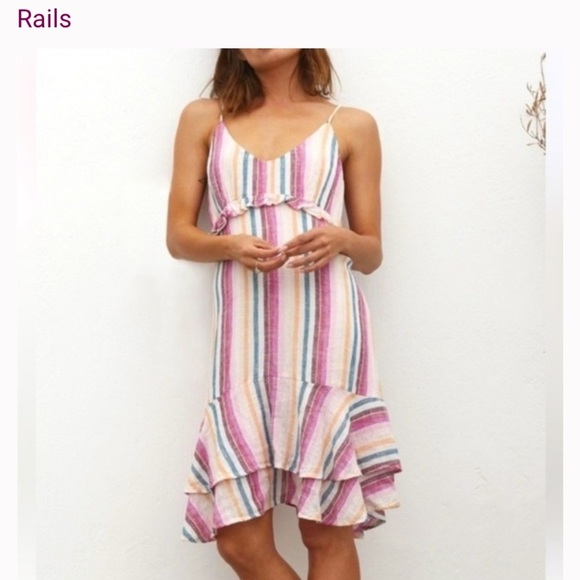 Rails Martina Mini Dress in Avila Stripe revolve linen ruffle boho formal spring - Picture 2 of 10